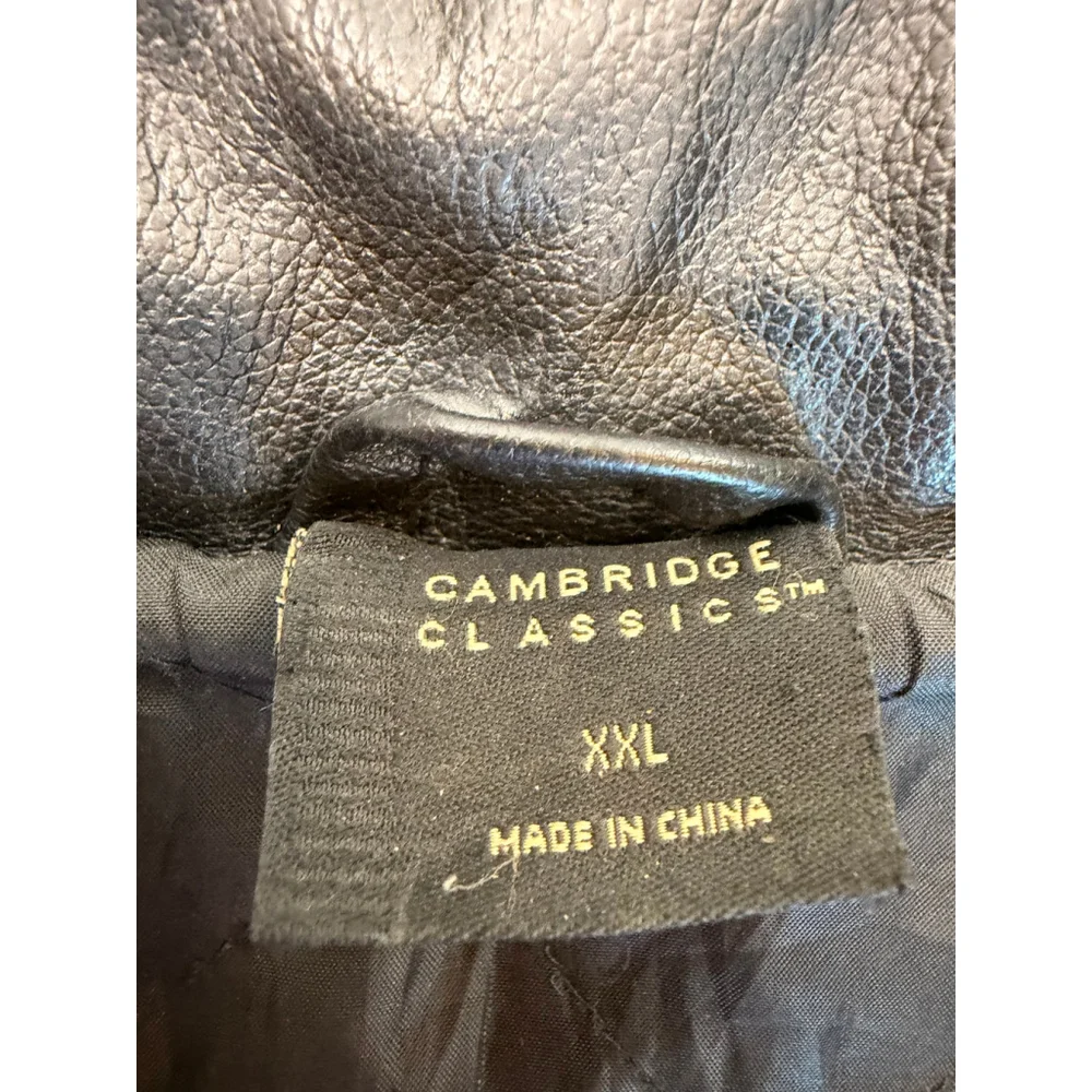 Mens Cambridge Classics Black Leather Bomber Zip-Up Moto 2X Style Edgy Retro Y2K